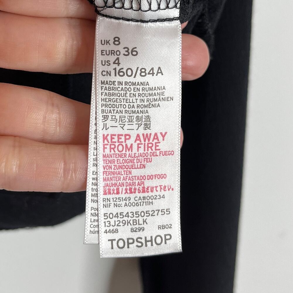 Topshop Women's Blouse 4 Black Slit Long Sleeve V-Neck Button Front Sheer Top - Picture 7 of 8